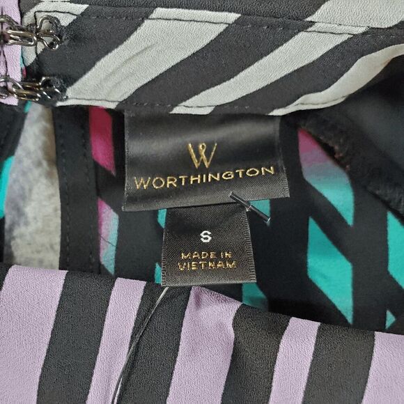 Worthington Top Womens Small Black Striped Chiffon Sleeveless Halter Neck Tank - Picture 2 of 11